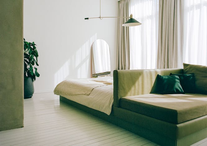 interior design couch living room floor flooring home decor wood plant cushion lamp