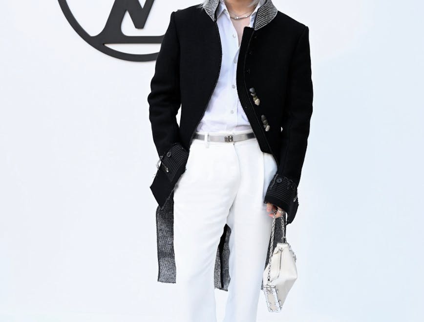 blazer coat jacket formal wear suit pants long sleeve adult man person