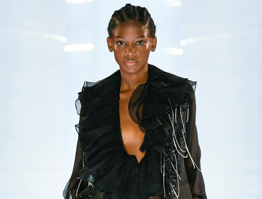 paris pixelformula rabih kayrouz catwalk fashion fashion show haute couture 19 20 runway clothing apparel sleeve person human long sleeve