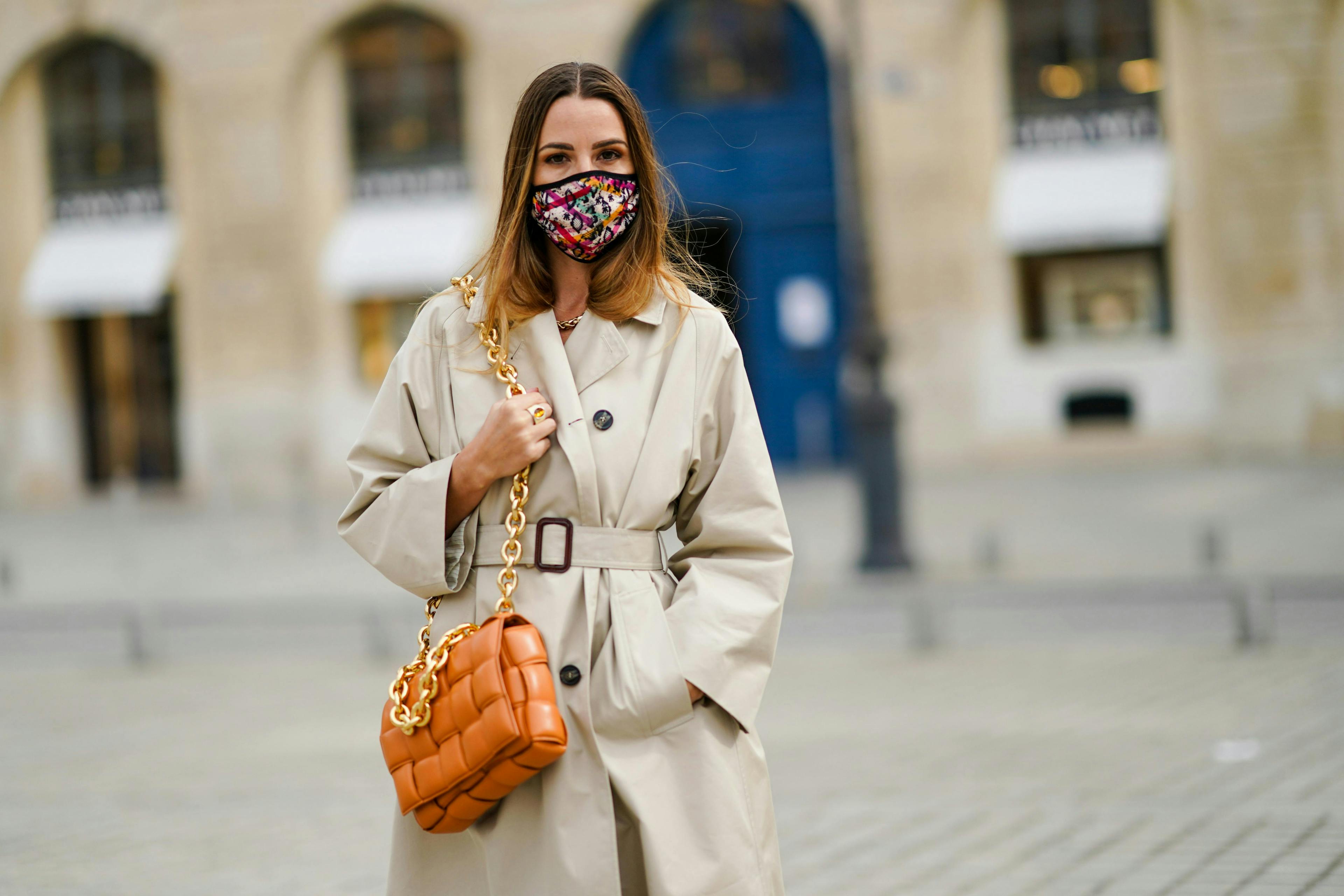 woman face mask covid pandemic paris clothing apparel handbag accessories bag accessory overcoat coat person purse