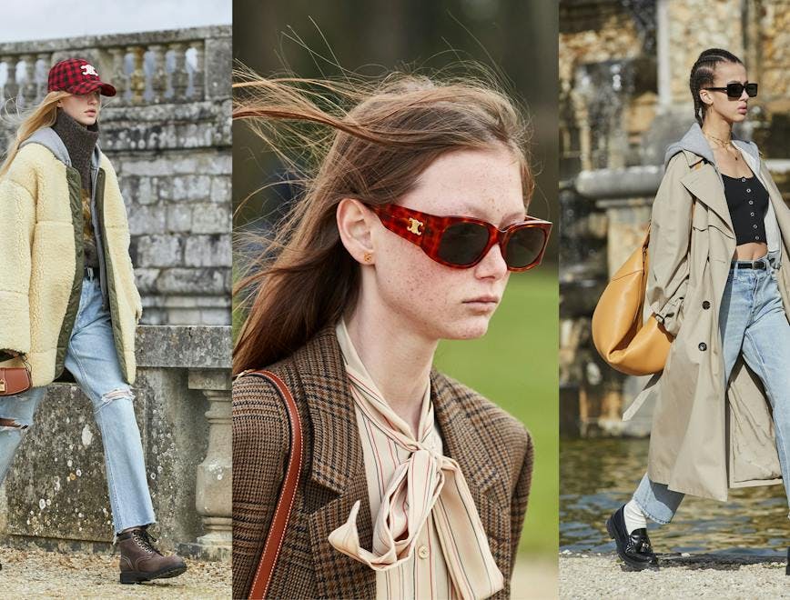 clothing apparel sunglasses accessories person human footwear handbag bag coat