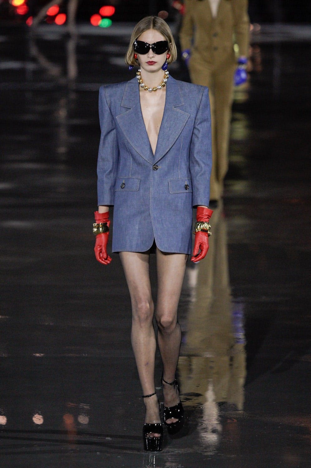 sunglasses clothing runway person female suit coat blazer fashion woman