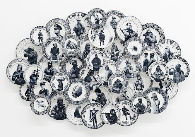 Ani Molnar Gallery, Carlos Aires Telediario I, 2019, Porcelain glassed plates, forex, magnets, 190 x 125 x 13 cm, Series of 3 unique pieces 1 A.P.