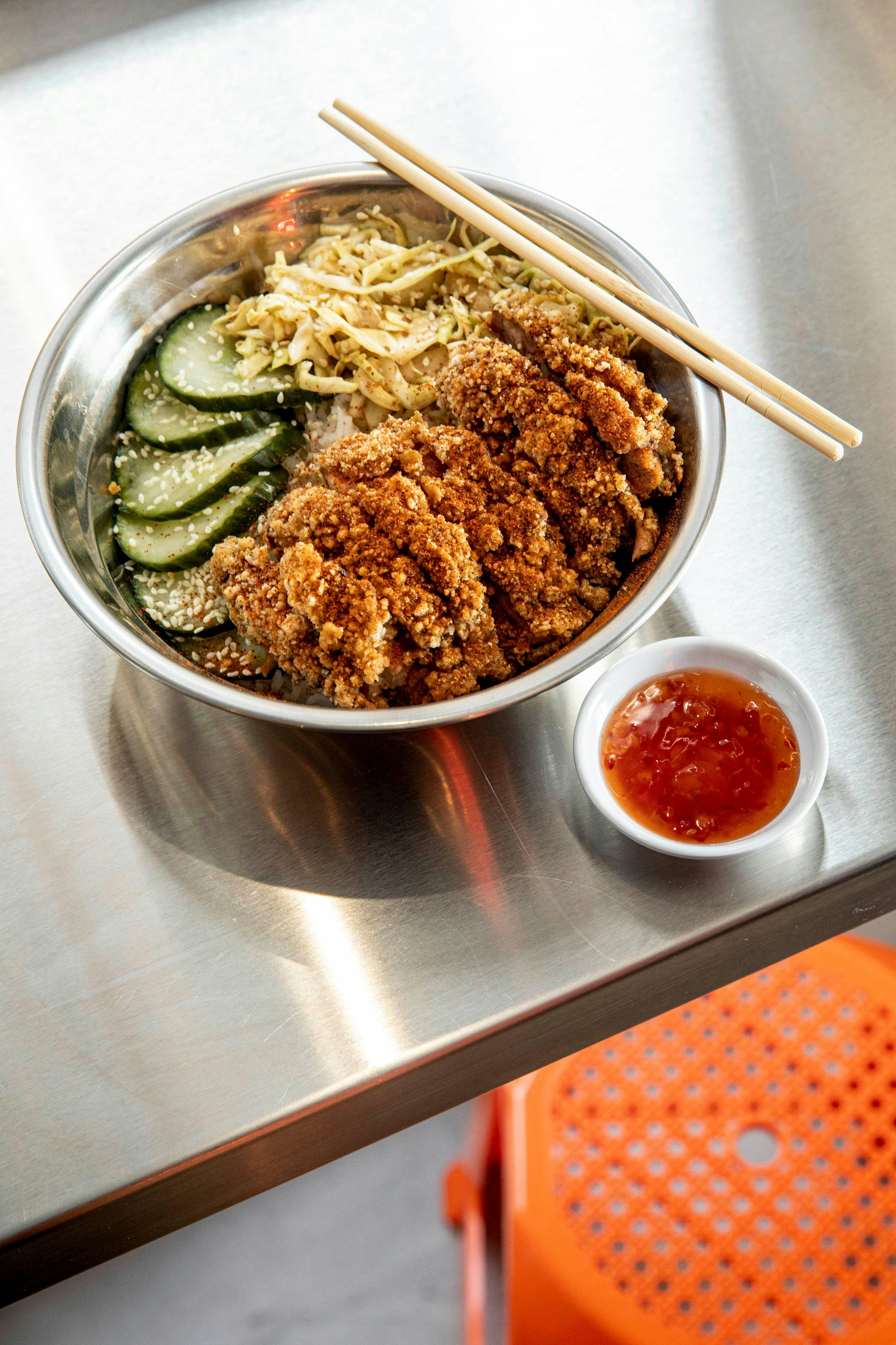 food meal food presentation noodle ketchup chopsticks