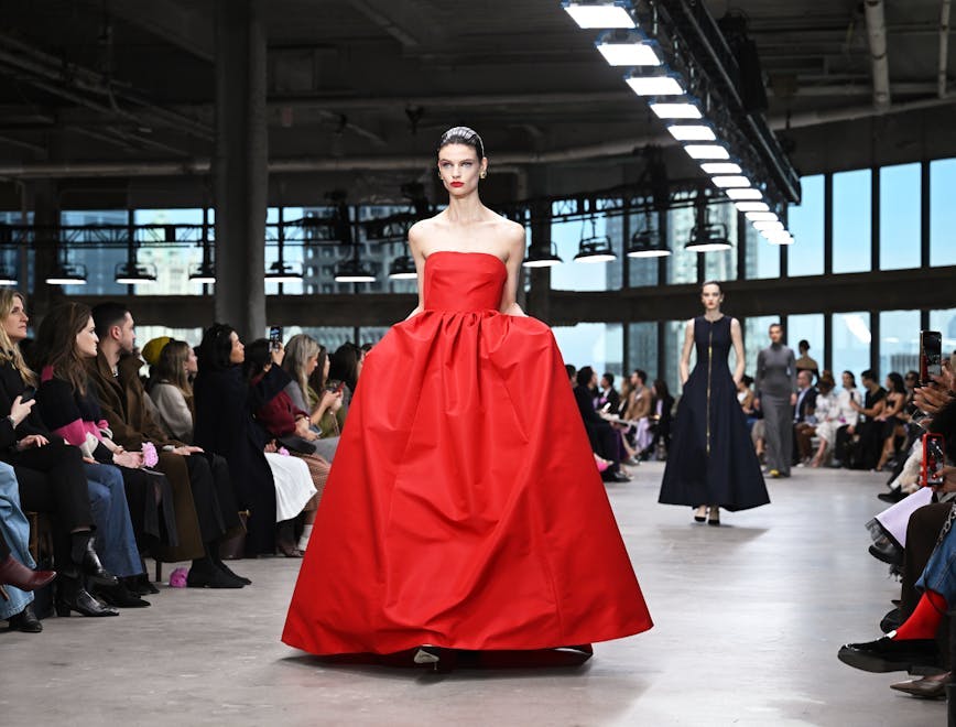 pmcarc rtw fall 2024 nyfw ambiance topics bestof topix new york dress formal wear evening dress fashion gown adult female person woman mobile phone